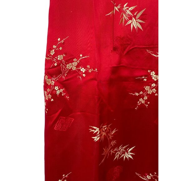 Vintage Y2K 90s DiYuange Red Satin Gold Floral Embroidered Cheongsam Qipao Dress - Picture 12 of 16